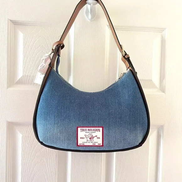 True Religion Denim/Leather Hobo Handbag Armpit Shoulder Bag Purse NWT - Picture 5 of 5